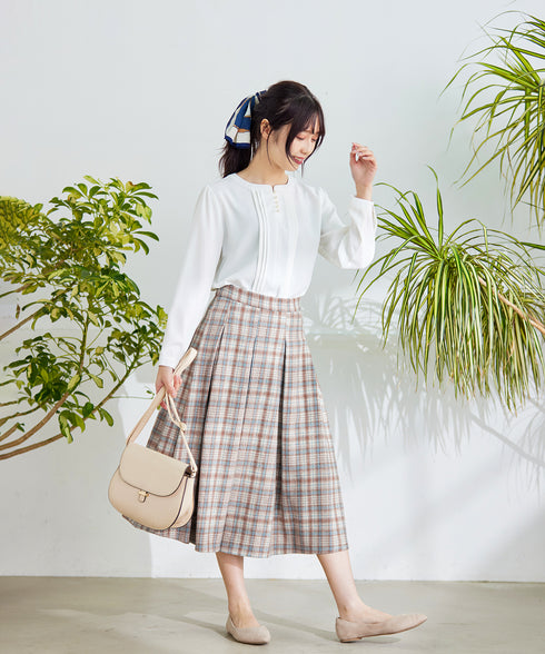 【クリアランスセール】ピンタック配色ブラウス