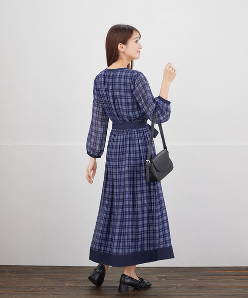 シアーチェック配色ワンピース