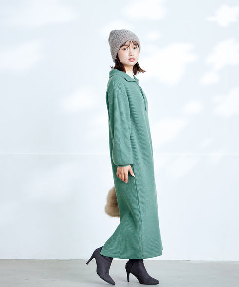 【クリアランスセール】ハーフジップリブニットワンピース