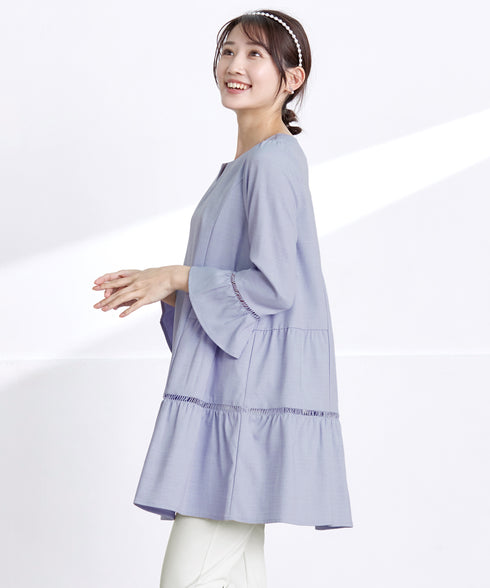 はしごレースフレアスリーブチュニックブラウス