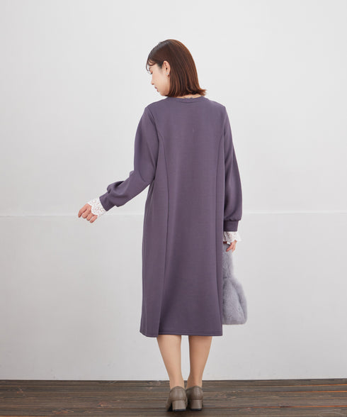 コットンレースドッキングカットソーワンピース