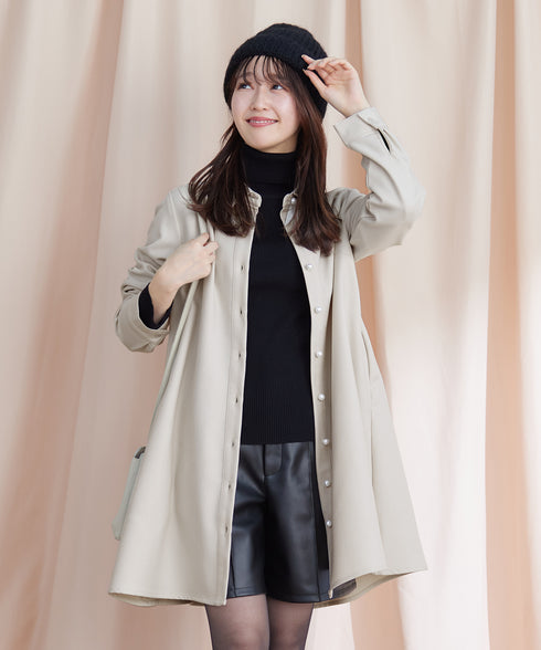 【クリアランスセール】ウール調パールボタンシャツチュニックブラウス