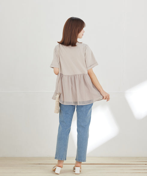 【おのののかさん着用】 「サマケア」ストライプチュール切り替えトップス