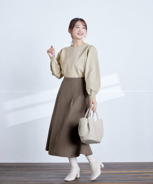 ふくれジャガードタックフレアスカート