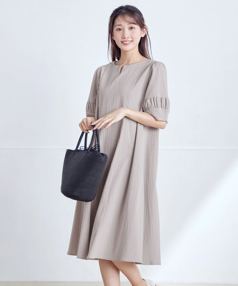 【新色追加】 ギャザーランタンスリーブワンピース