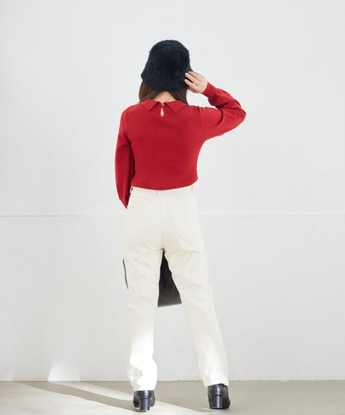 【クリアランスセール】襟ビジュー付きニットプルオーバー