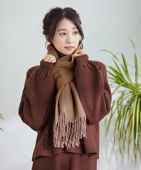 【ウール100%】フリンジ付きマフラー