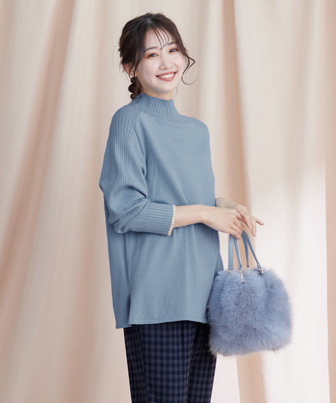 【クリアランスセール】配色ハイネックニットトップス