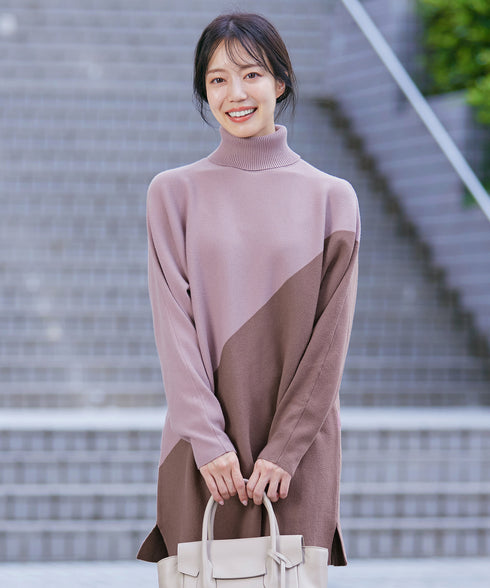 【アウトレット】配色ドルマンニットチュニック