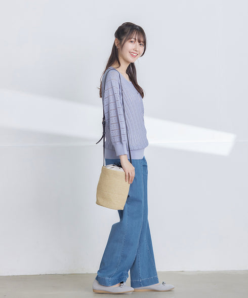 TCデニム切替ワイドストレートパンツ