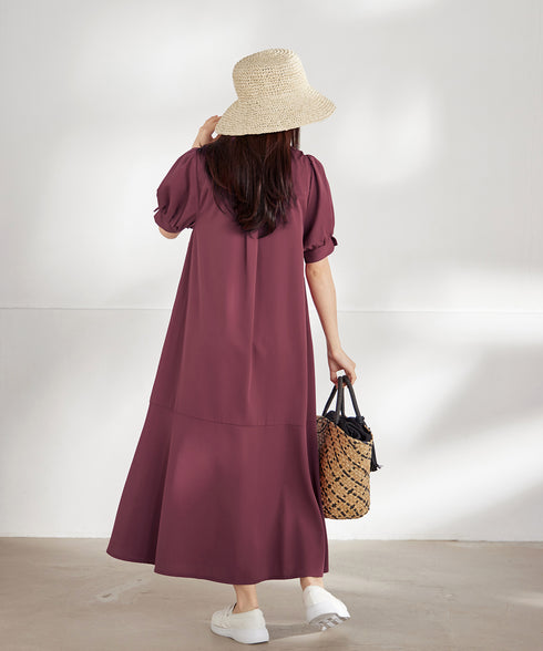 【洗える・XSサイズ】裾切替マーメイドフレアワンピース