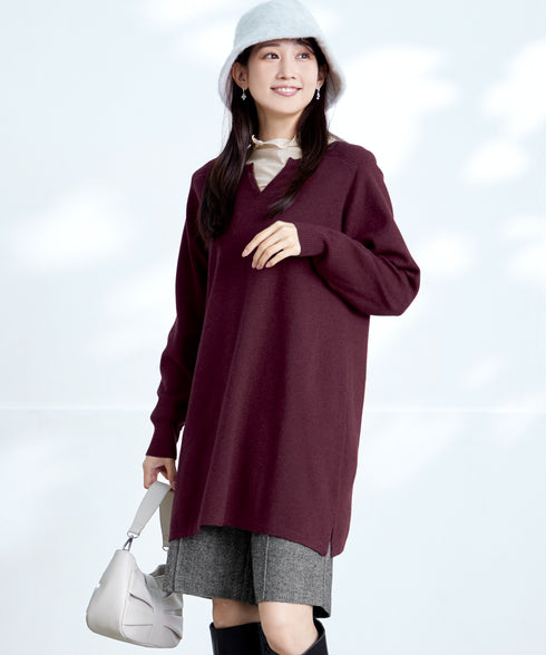 【安田美沙子さん着用】ウール調ヘリンボン柄キュロットパンツ