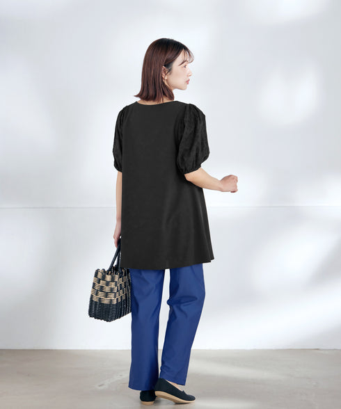 【2TYPE/総レース・袖レース】パンチングレースパフスリーブチュニックブラウス