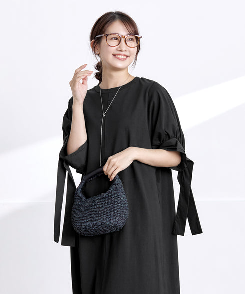 【アウトレット】デザインカフス付きマキシカットソーワンピース