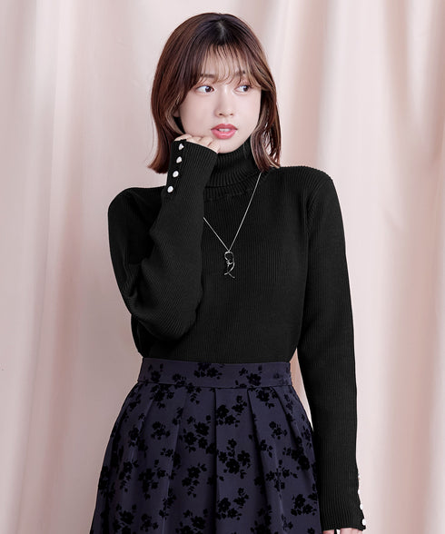 【新色追加】タートルボタンニットトップス