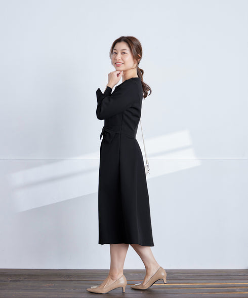 【新色追加】 アシメリボンベルトフレアワンピース