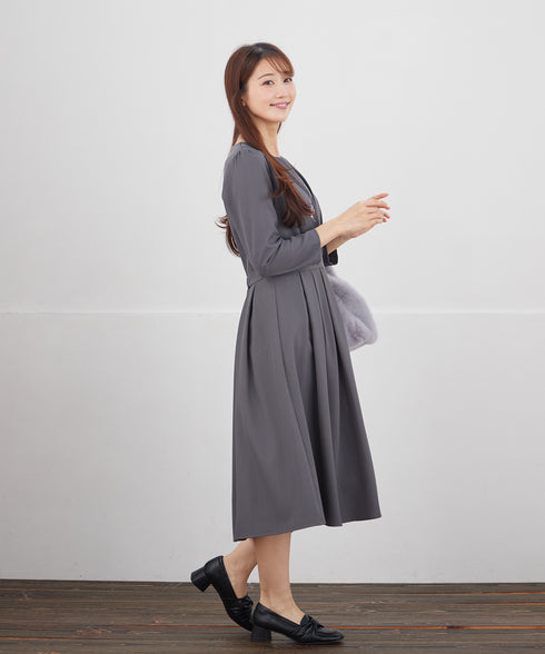 【おのののかさん着用/半袖&長袖選べる袖丈】タックフレアワンピース