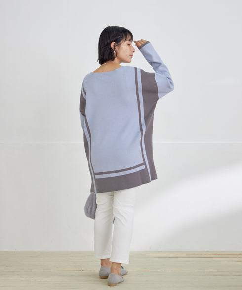 配色ニットチュニック