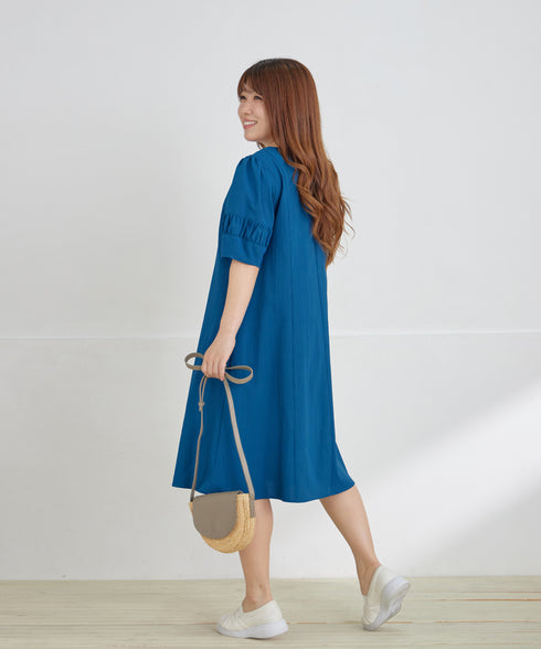 【新色追加】 ギャザーランタンスリーブワンピース