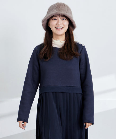 肩ビジュー裏起毛ドッキングワンピース