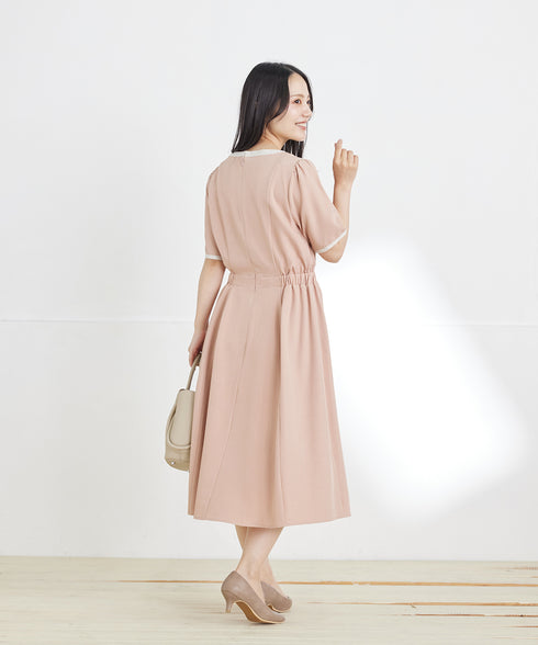【新色追加】 キーネックフレアワンピース
