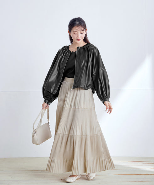 ソフトフェイクレザージップブルゾン