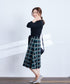 【クリアランスセール】リボンベルト付きチェック柄ニットワンピース