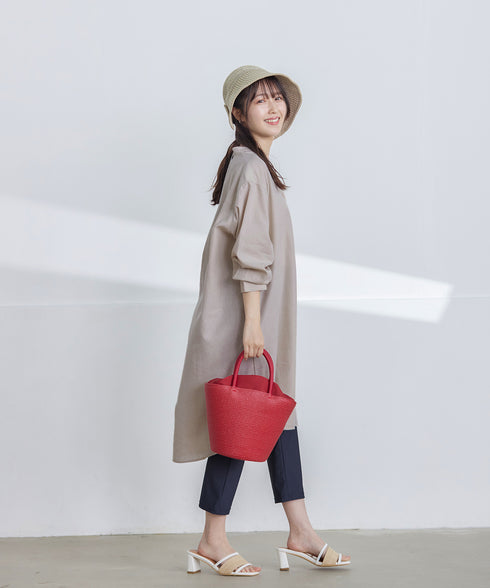 【アウトレット】リネンミックス スキッパー長袖ワンピース