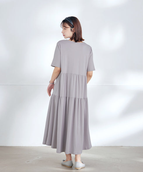 【小倉優子さん着用・洗える・接触冷感・汗ジミ防止】“サマさまカットソー”サイドティアードワンピース