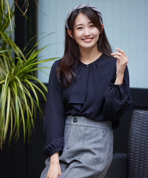 【スマート裏起毛】 ジョーゼットフリルブラウス