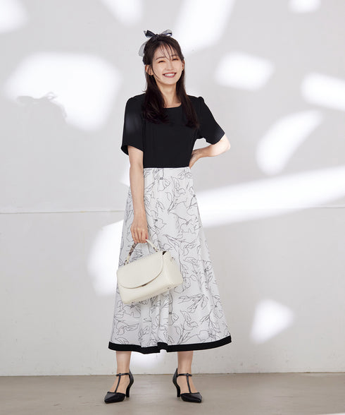 【小倉優子さん着用・新色追加】配色モノトーン柄ワンピース