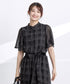 【新色追加】チェック柄フレア袖シアーワンピース