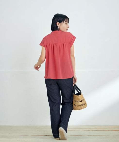 TCデニム切替ワイドストレートパンツ