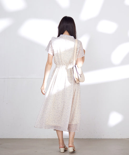 【アウトレット】花柄ボウタイフレアワンピース