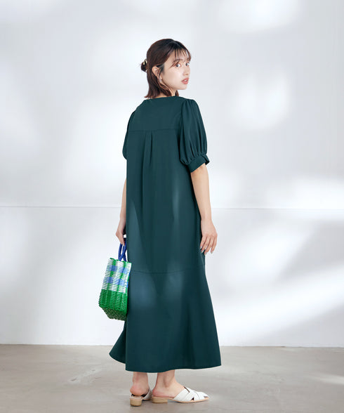 【洗える・XSサイズ】裾切替マーメイドフレアワンピース