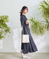 【新色追加】配色バンドカラー幾何学柄ワンピース