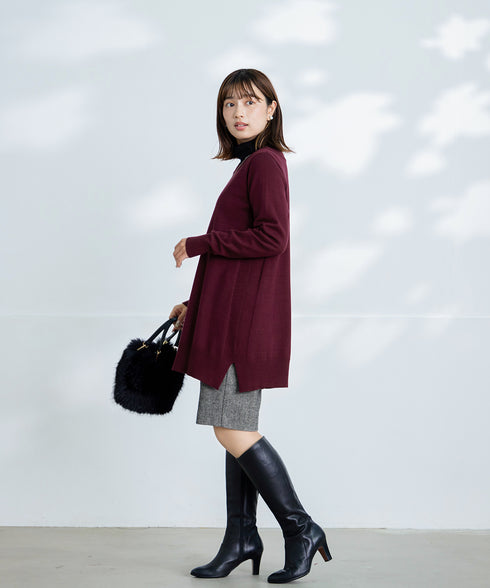 【安田美沙子さん着用】ウール調ヘリンボン柄キュロットパンツ