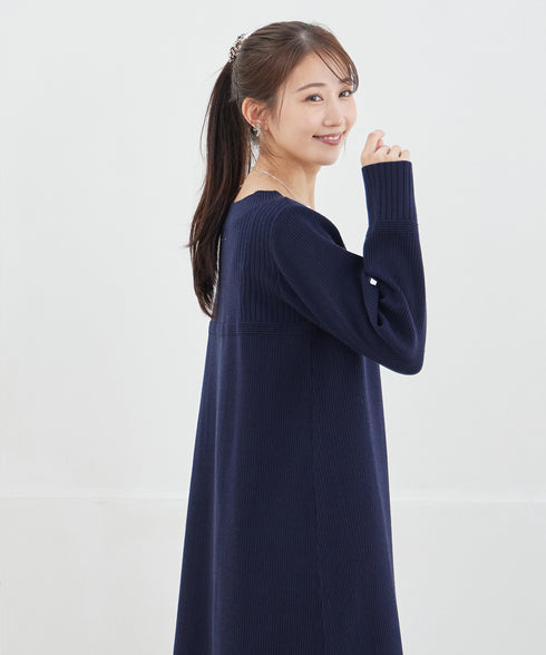 リブ切替デザインニットワンピース