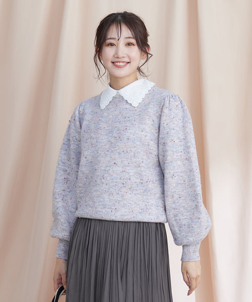 襟刺繍ピンタックブラウス