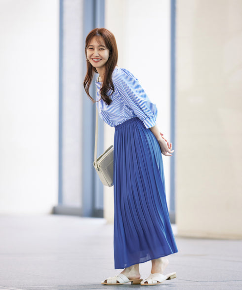 【アウトレット】ストライプパフスリーブブラウス