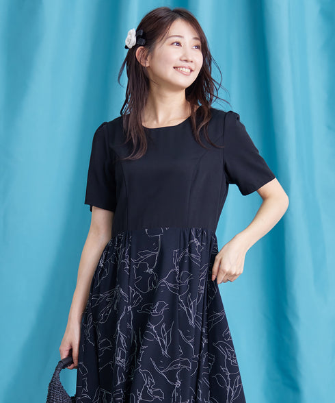 【小倉優子さん着用・新色追加】配色モノトーン柄ワンピース