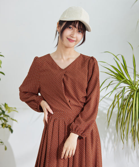 【新色追加】 パフスリーブプリーツワンピース