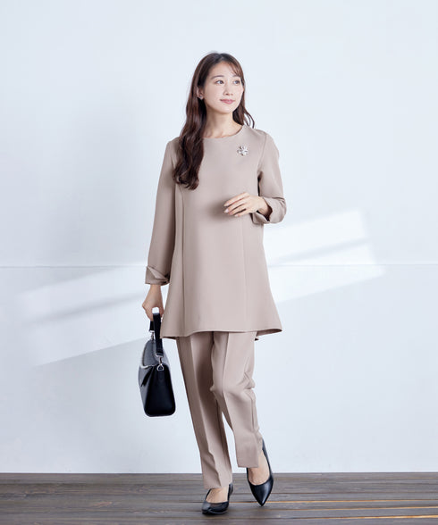 【ストレッチジョーゼット】 スリットテーパードパンツ