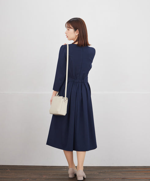 【おのののかさん着用/半袖&長袖選べる袖丈】タックフレアワンピース