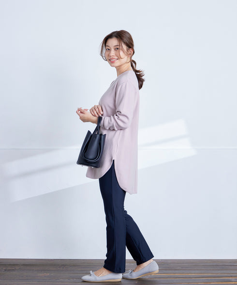 【安田美沙子さん着用】シンプルできれいシルエット、ラウンドヘムニットチュニック