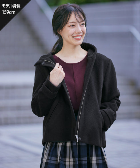 ウールライクフーデットショートコート