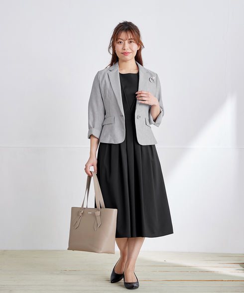 【選べる袖丈】 タックフレアワンピース