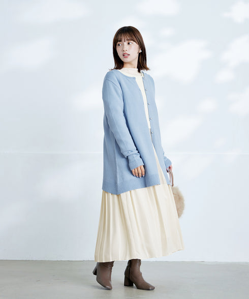 肩ビジュー裏起毛ドッキングワンピース