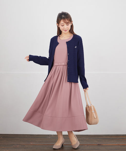 リボンベルトフレアワンピース