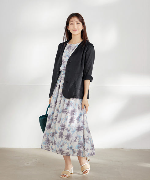 【新色追加】 大花柄シフォンワンピース